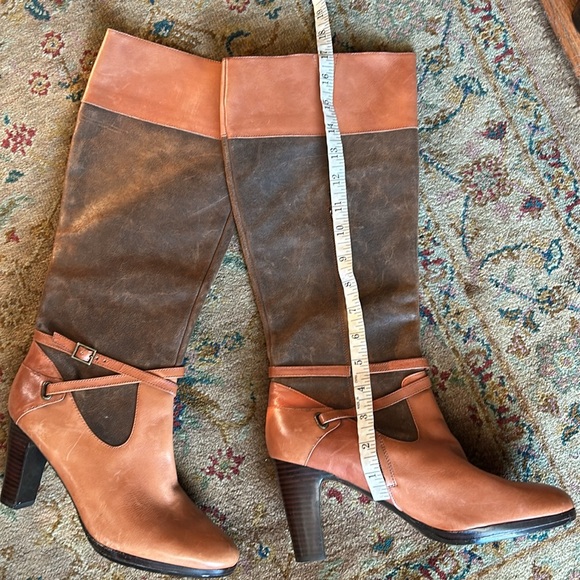 LAUREN RALPH LAUREN MISA Brown Leather Suede Knee High Boots - Picture 15 of 16